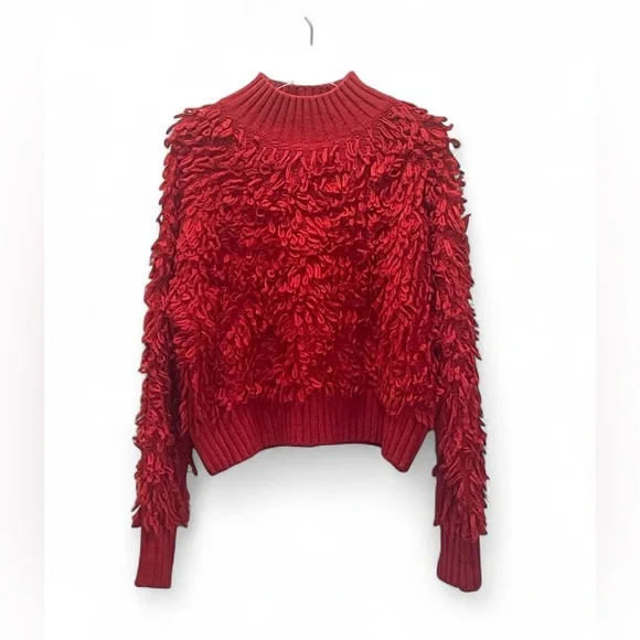 Anthropologie Maeve Callahan Mock Neck Loop Stitch Sweater Medium Red Crewneck M - Picture 1 of 10